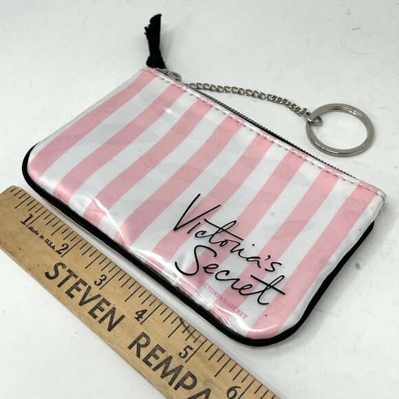 Victoria’s Secret Keychain Zippered Card Holder Pink Stripes Polka Dot Liner - Picture 5 of 5